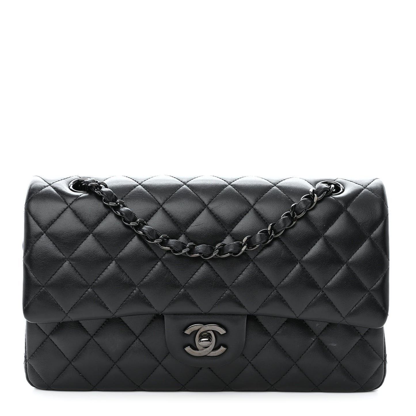 Lambskin Quilted Medium Double Flap So Black