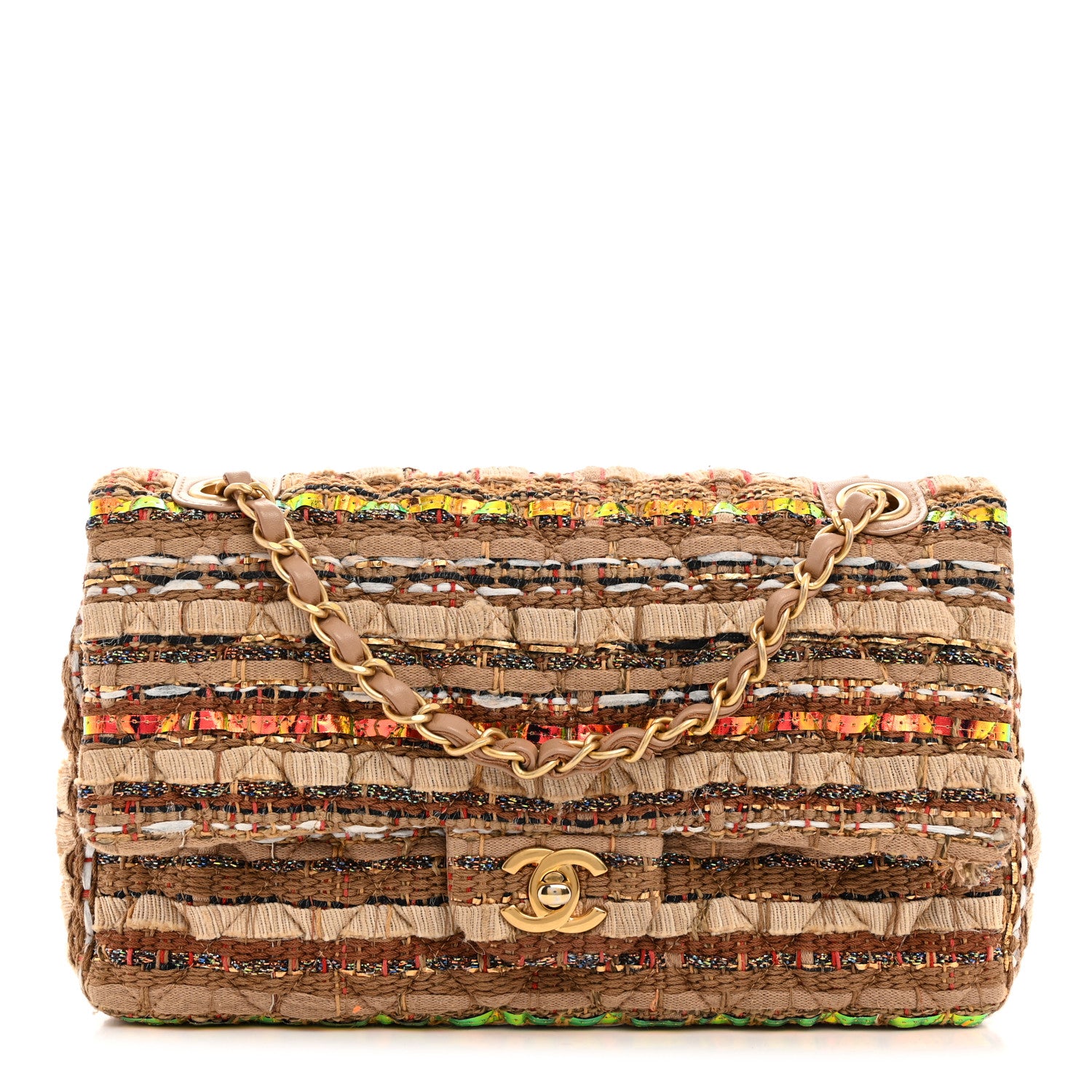 Chanel Iridescent Tweed Lambskin Medium Double Flap Dark Beige 1 of 10