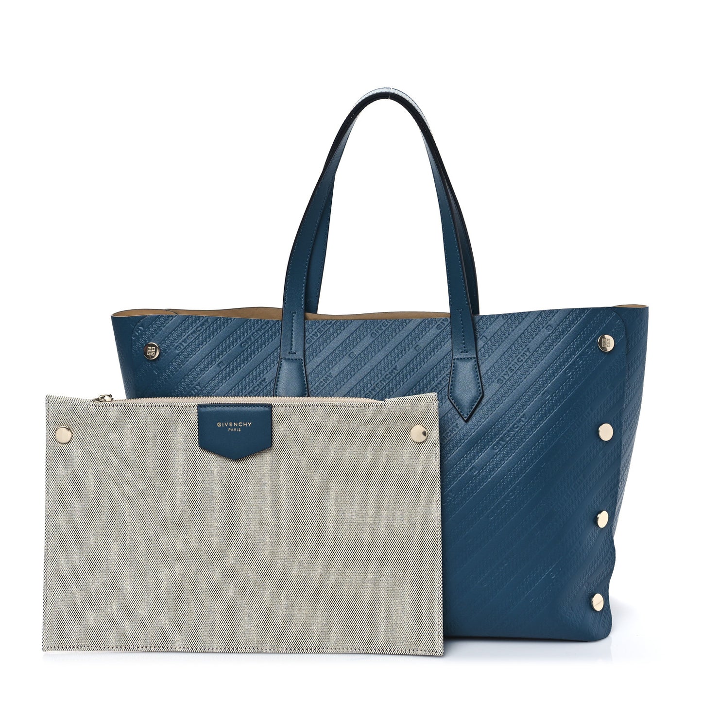 Calfskin Chain Embossed Medium Bond Shopper Tote Black