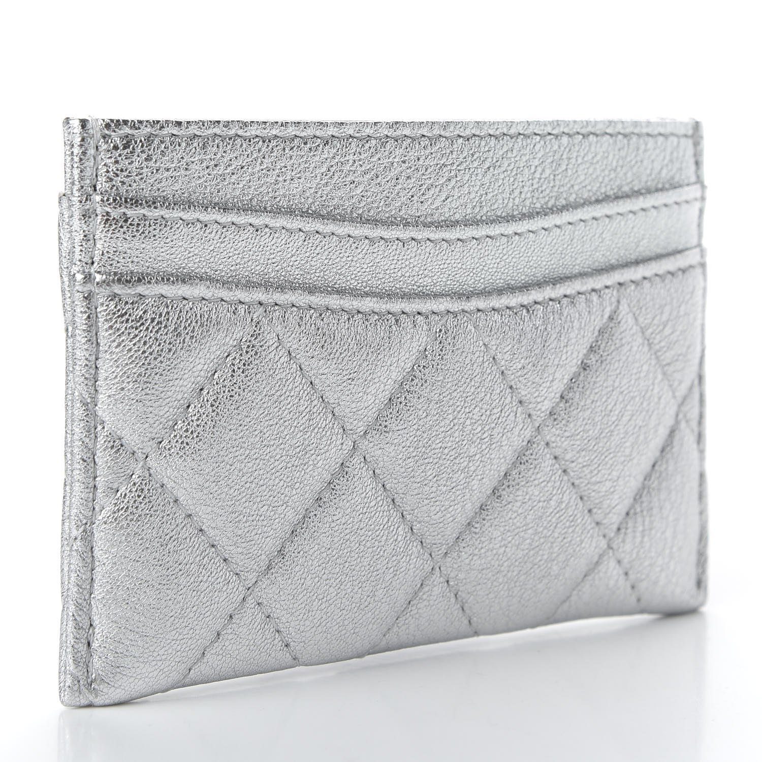Chanel Metallic Lambskin Quilted Card Holder Silver 3 of 9