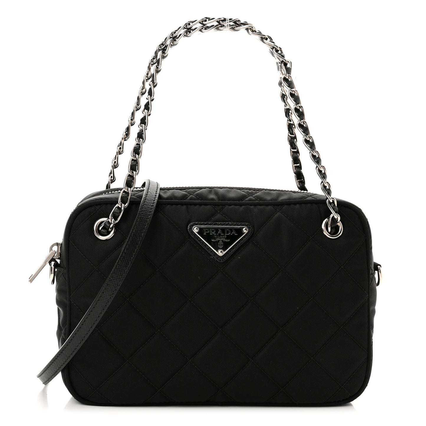 Nylon Tessuto Impuntu Quilted Bandoliera Crossbody Bag Black
