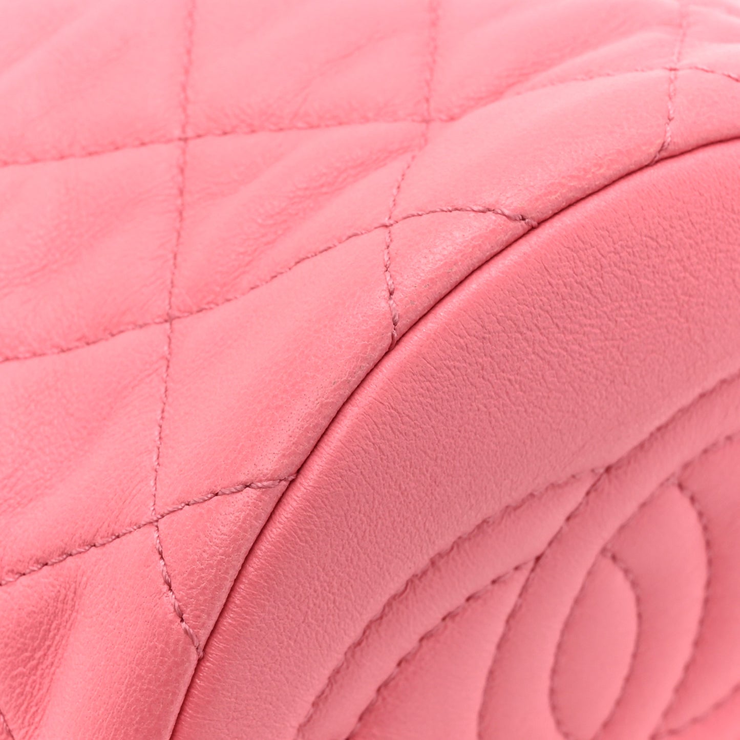 Lambskin Quilted Pearl Crush Drawstring Bag Pink