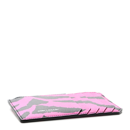 Saint Laurent Grain de Poudre Zebra Print 5 Fragments Zip Pouch Card Holder Fuchsia Black 4 of 8