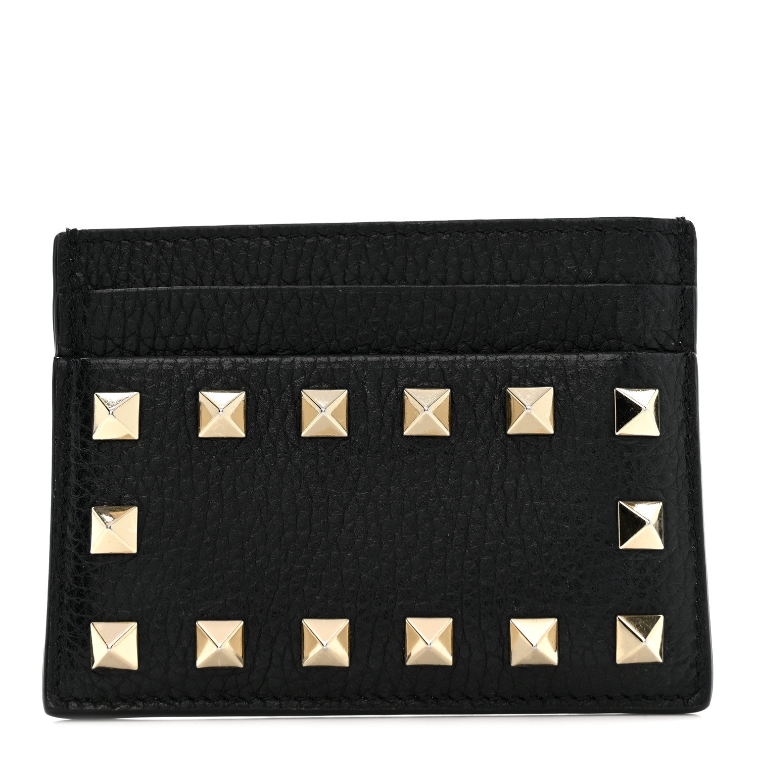 Valentino Garavani Pebbled Calfskin Rockstud Card Holder Black 1 of 7