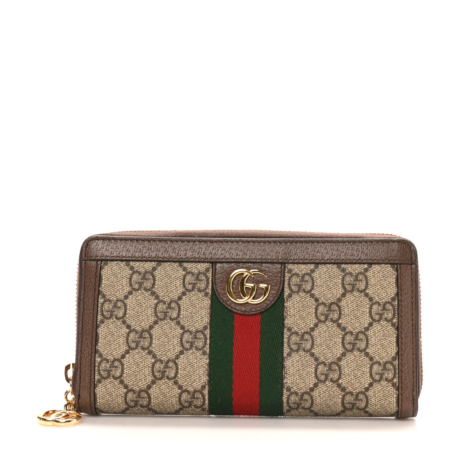 Gucci GG Supreme Monogram Web Ophidia Zip Around Wallet Brown 1 of 8