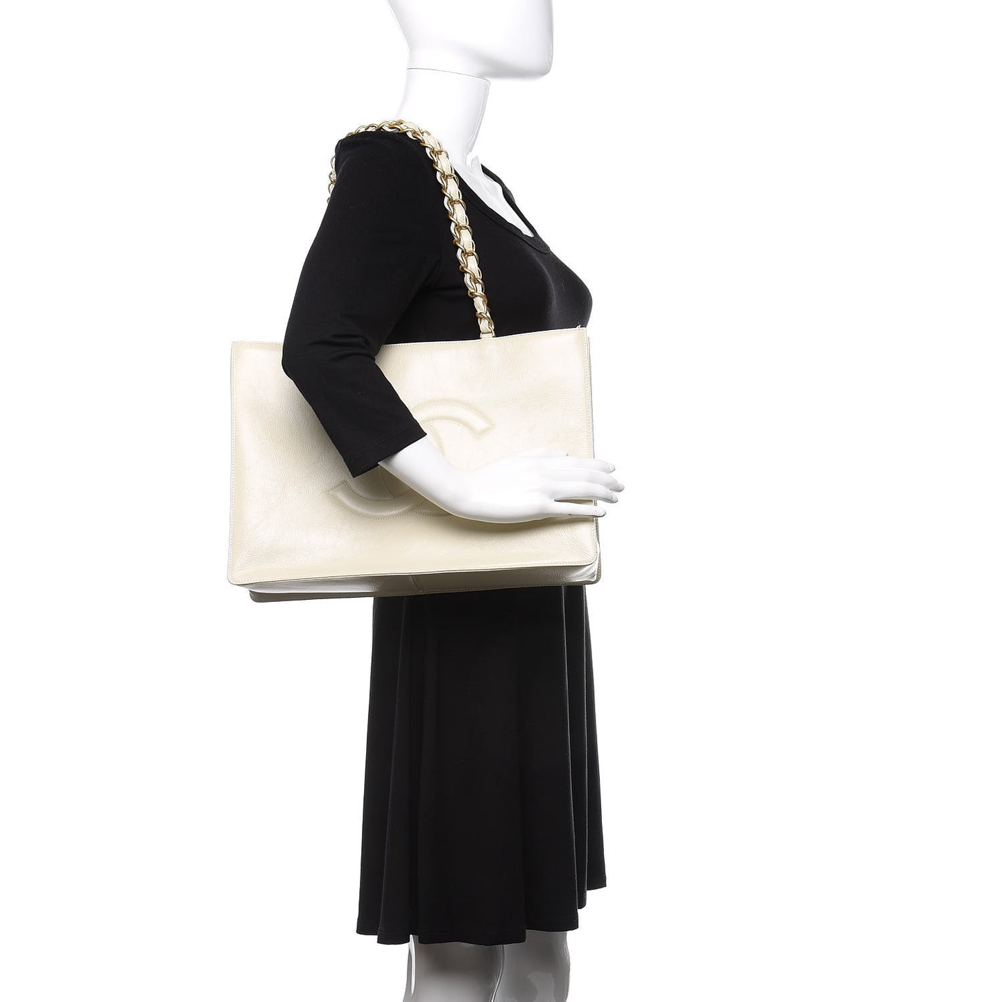Glazed Aged Calfskin CC Tote White