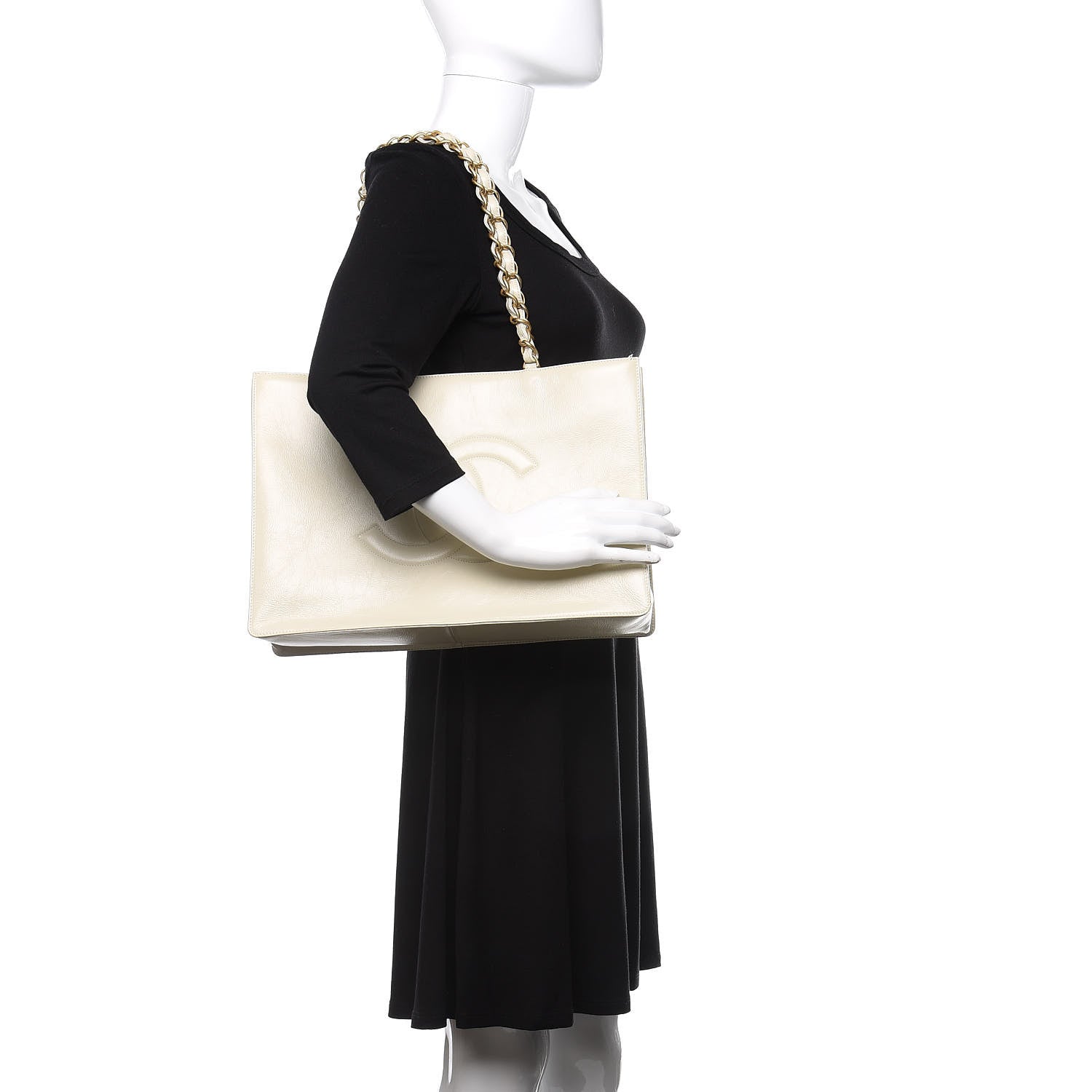 Chanel Glazed Aged Calfskin CC Tote White 2 of 18
