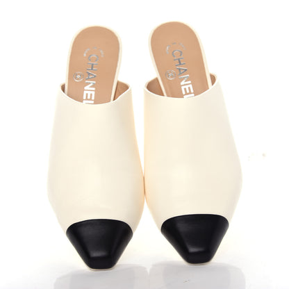 Chanel Lambskin Cap Toe Mules 38.5 Ivory Black 5 of 12