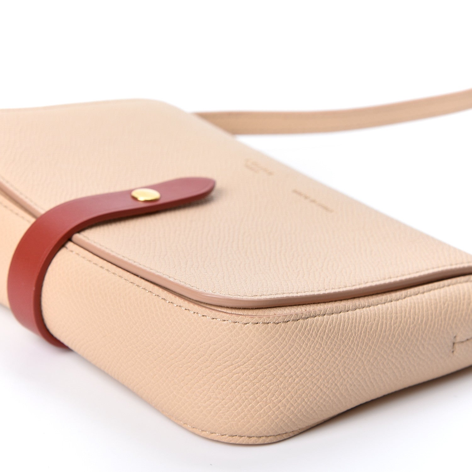 Celine Grained Shiny Calfskin Strap Clutch Light Taupe Red 8 of 9