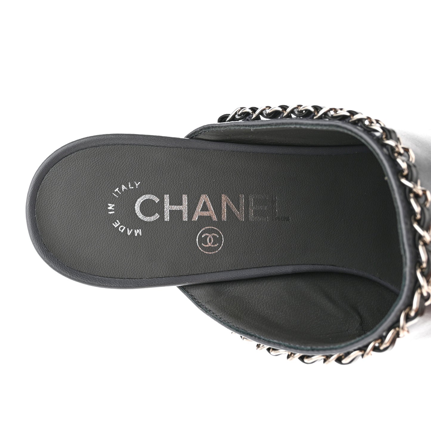 Lambskin Grosgrain Cap Toe Chain Mule 39.5 Grey