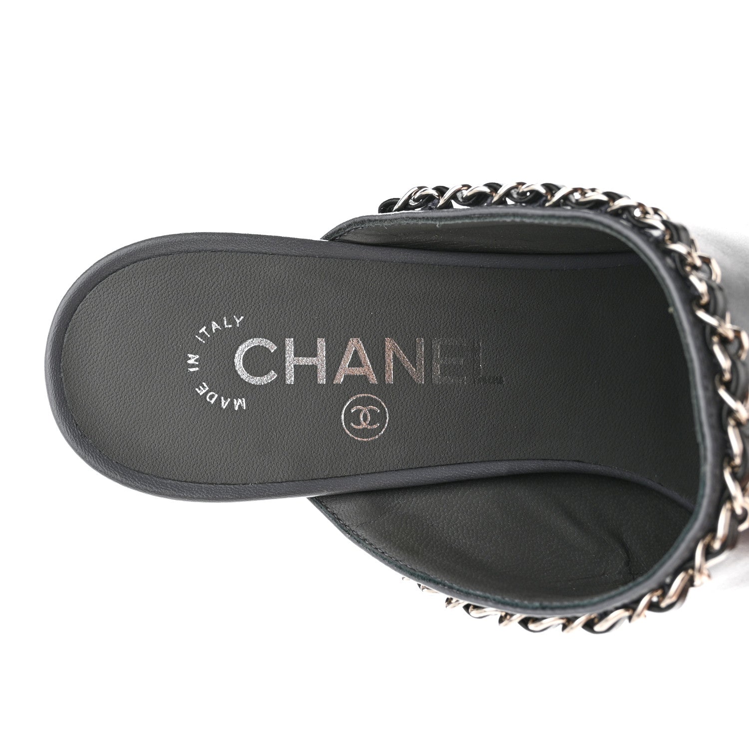 Chanel Lambskin Grosgrain Cap Toe Chain Mule 39.5 Grey 7 of 12