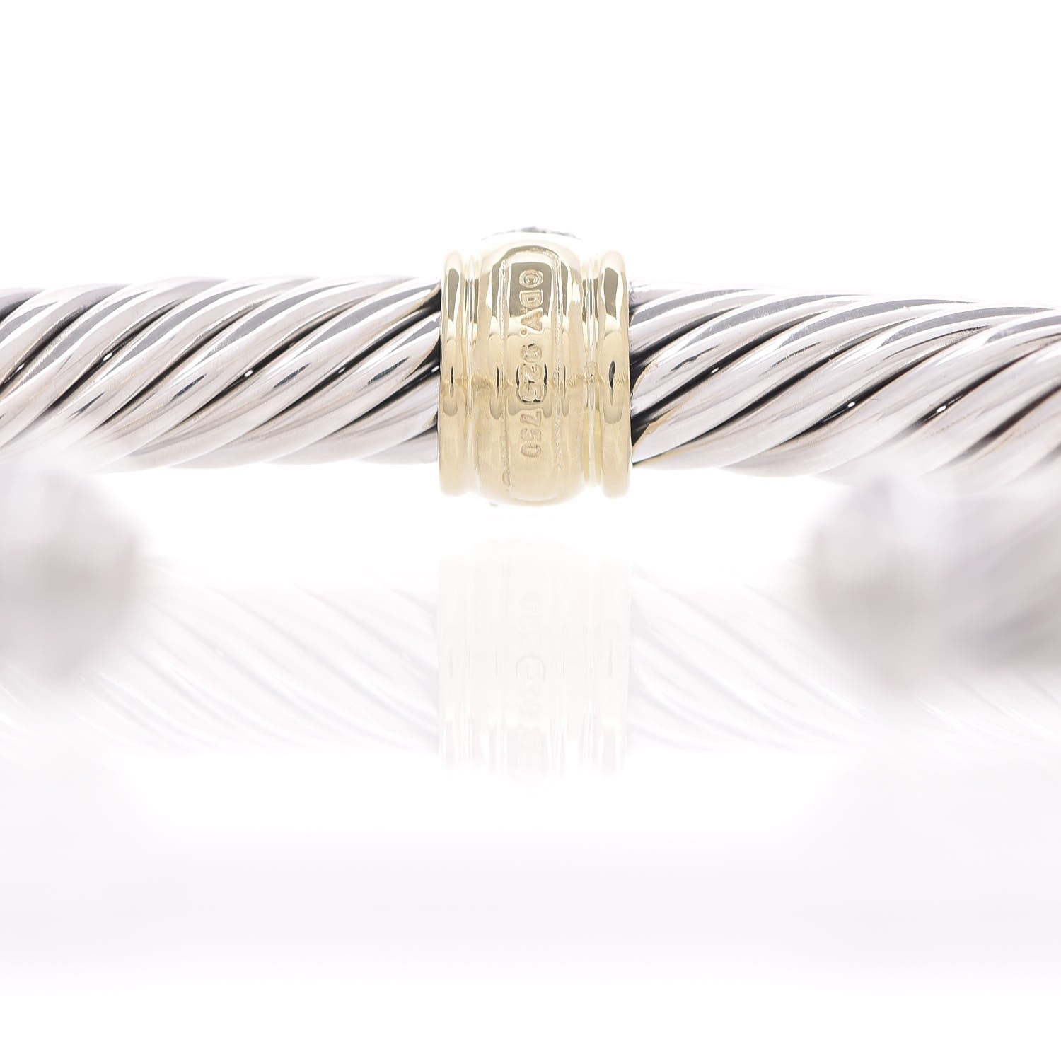 David Yurman Sterling Silver 18K Yellow Gold Diamond 7mm Cable Classics Station Bracelet 4 of 6