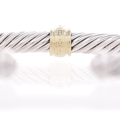 David Yurman Sterling Silver 18K Yellow Gold Diamond 7mm Cable Classics Station Bracelet 4 of 6