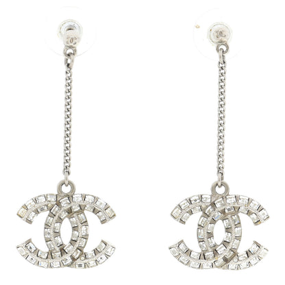 Chanel Baguette Crystal CC Drop Earrings Silver 1 of 4