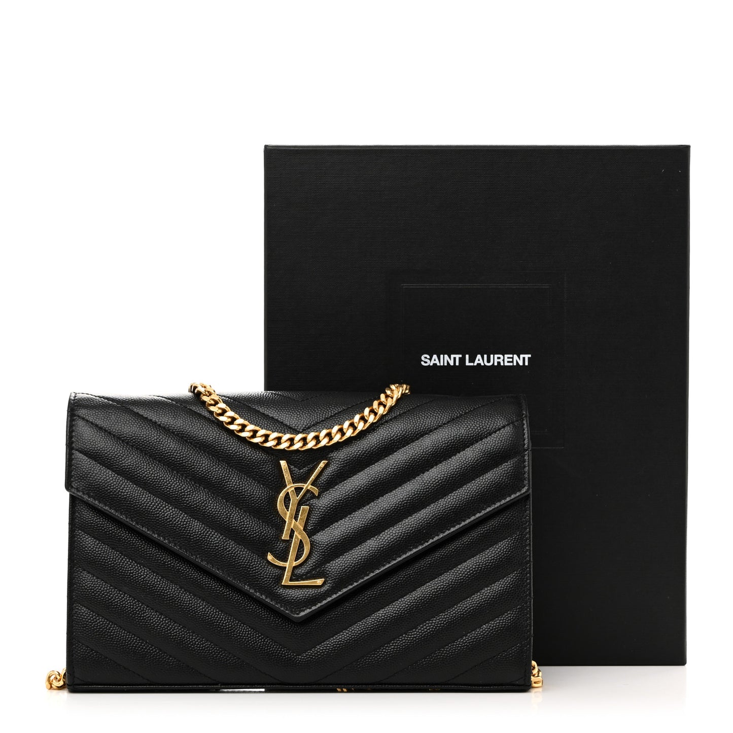 Grain De Poudre Matelasse Chevron Monogram Chain Wallet Black