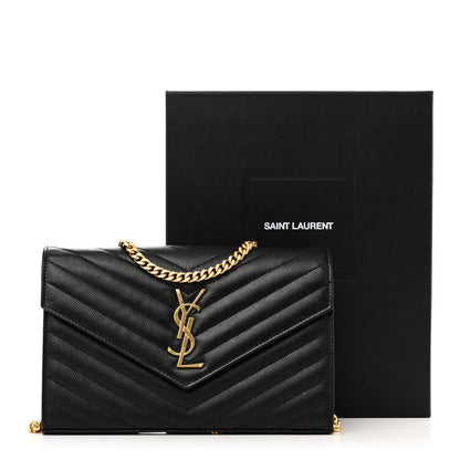 Saint Laurent Grain De Poudre Matelasse Chevron Monogram Chain Wallet Black 11 of 11