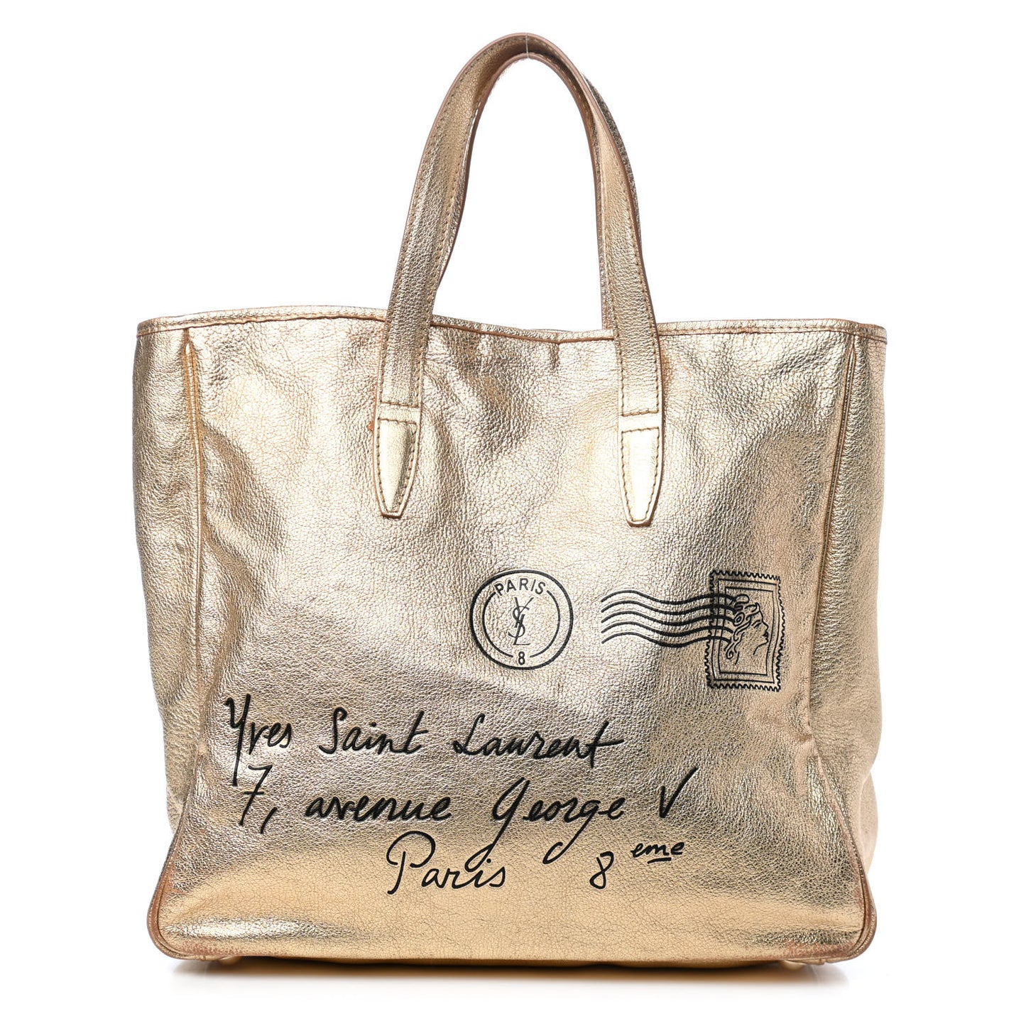 Metallic Textured Patent Large Y-Mail Tote Gold
