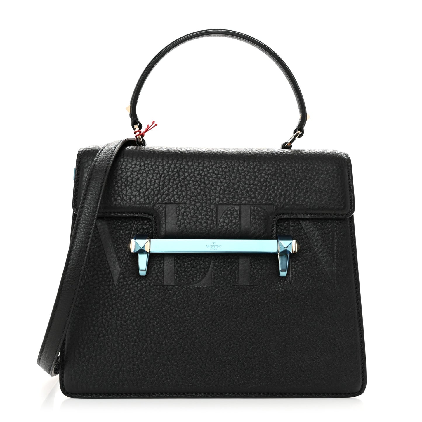 Grainy Calfskin Embossed VLTN Uptown Top Handle Bag Black