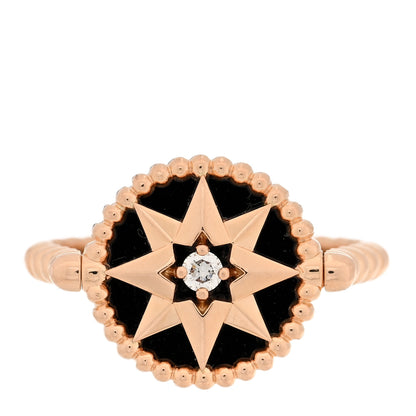 Christian Dior 18K Rose Gold Diamond Black Onyx Rose Des Vents Ring 53 6.5 1 of 5
