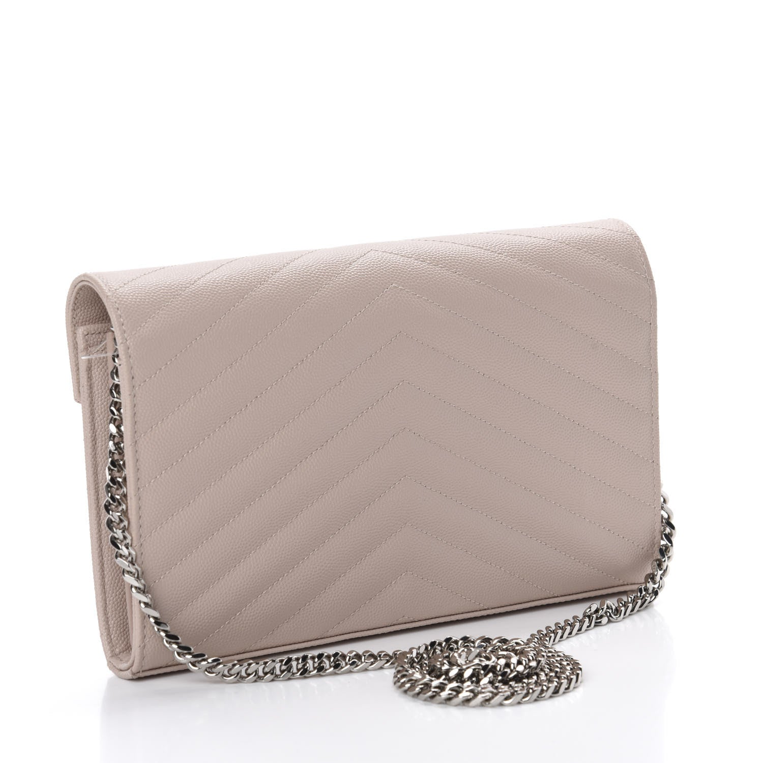 Saint Laurent Grain De Poudre Matelasse Chevron Monogram Chain Wallet Pale Pink 3 of 9