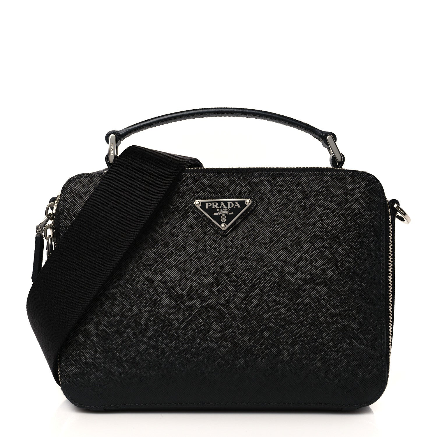 Prada Saffiano Travel Medium Brique Crossbody Bag Black 1 of 7