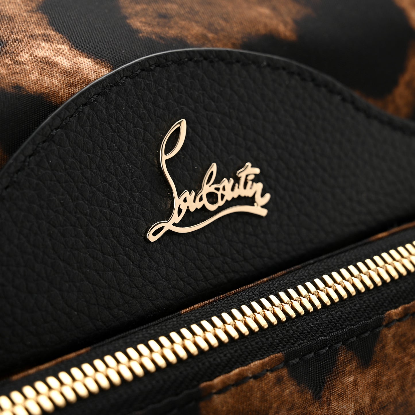 Nylon Calfskin Leopard Studded Small Backloubi Backpack Brown Black