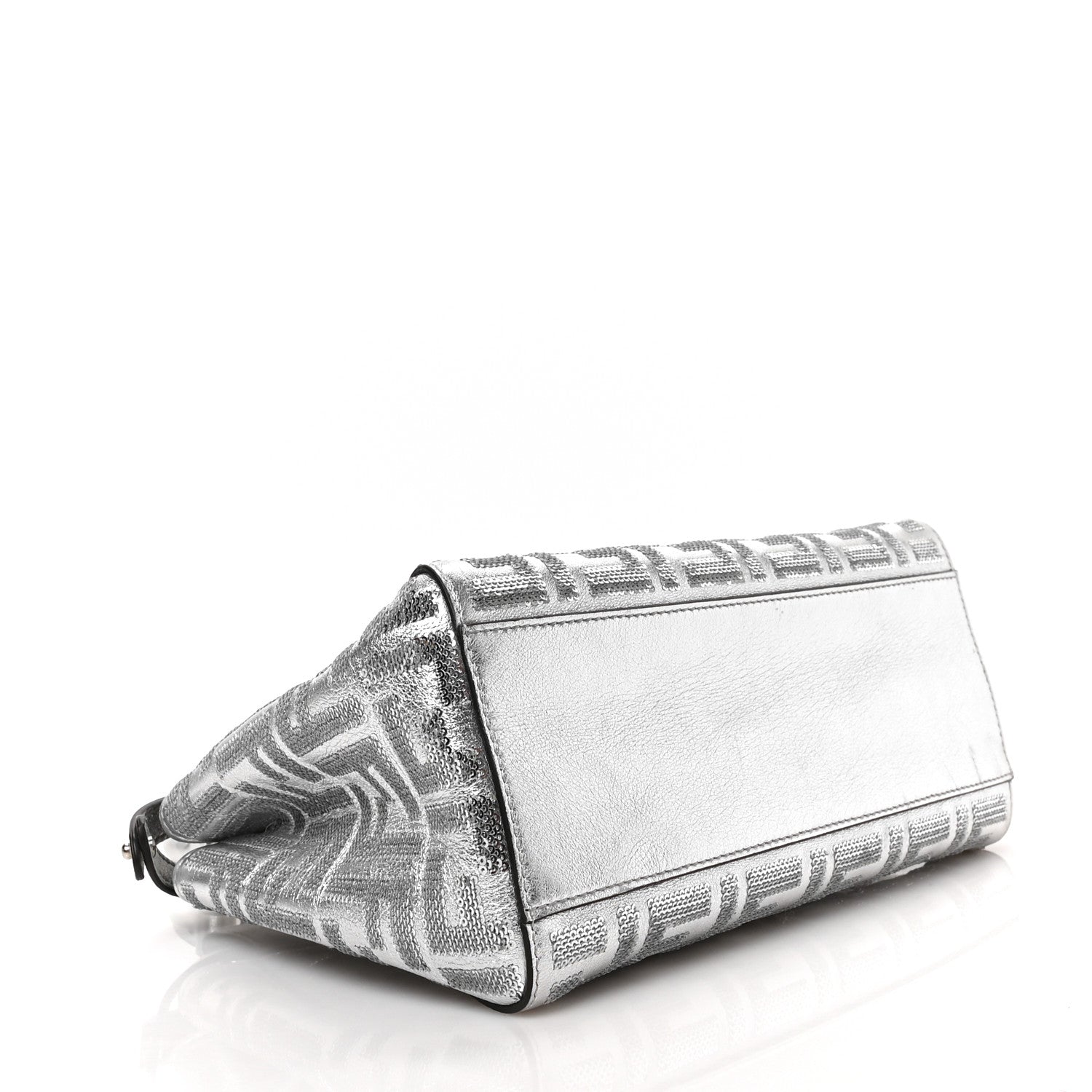 Fendi Vitello Catalan Mirror Sequin FF 1974 Embroidered Mini Peekaboo Iconic Satchel Argento 3 of 7
