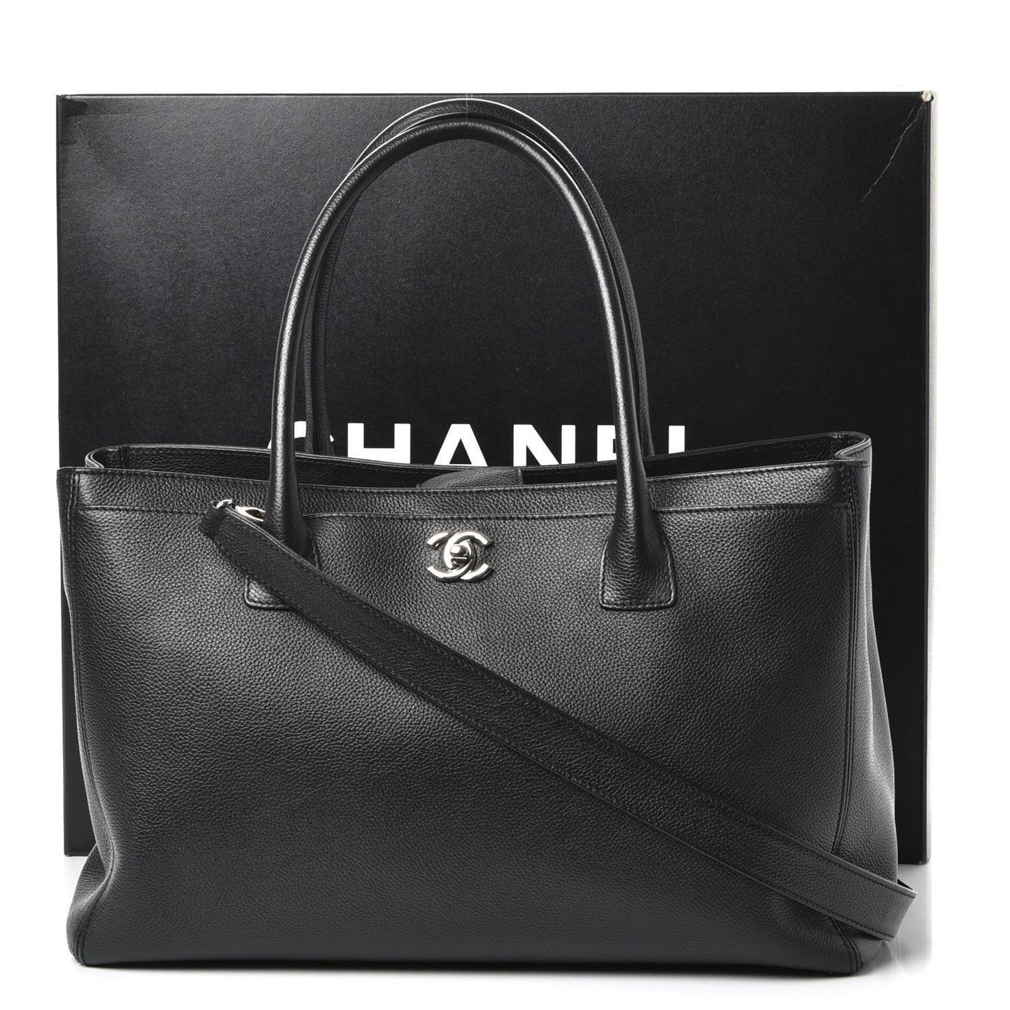 Calfskin Cerf Executive Shopper Tote Black