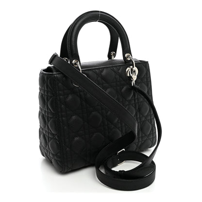 Christian Dior Grained Calfskin Cannage Medium Lady Dior Black 2 of 9