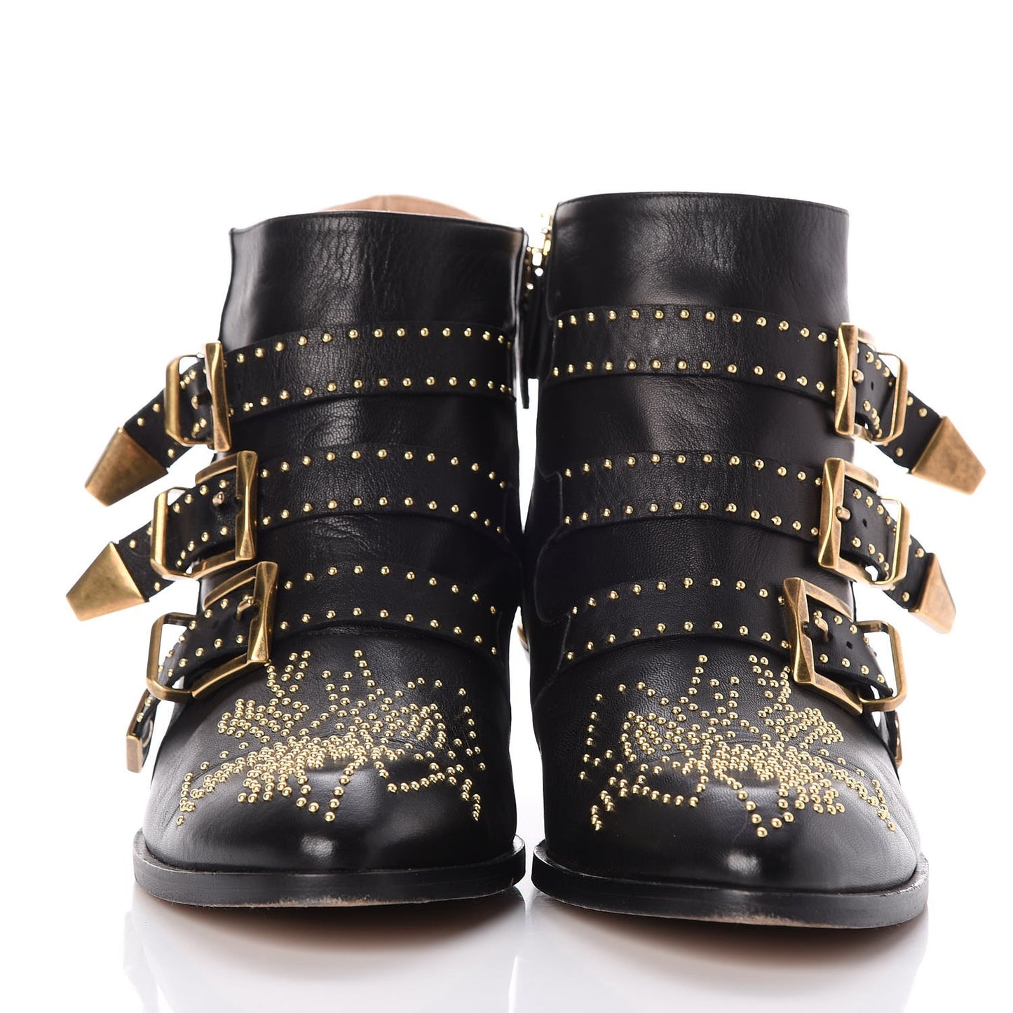 Nappa Sheepskin Studded Suzanna Short Boots 40 Black Gold