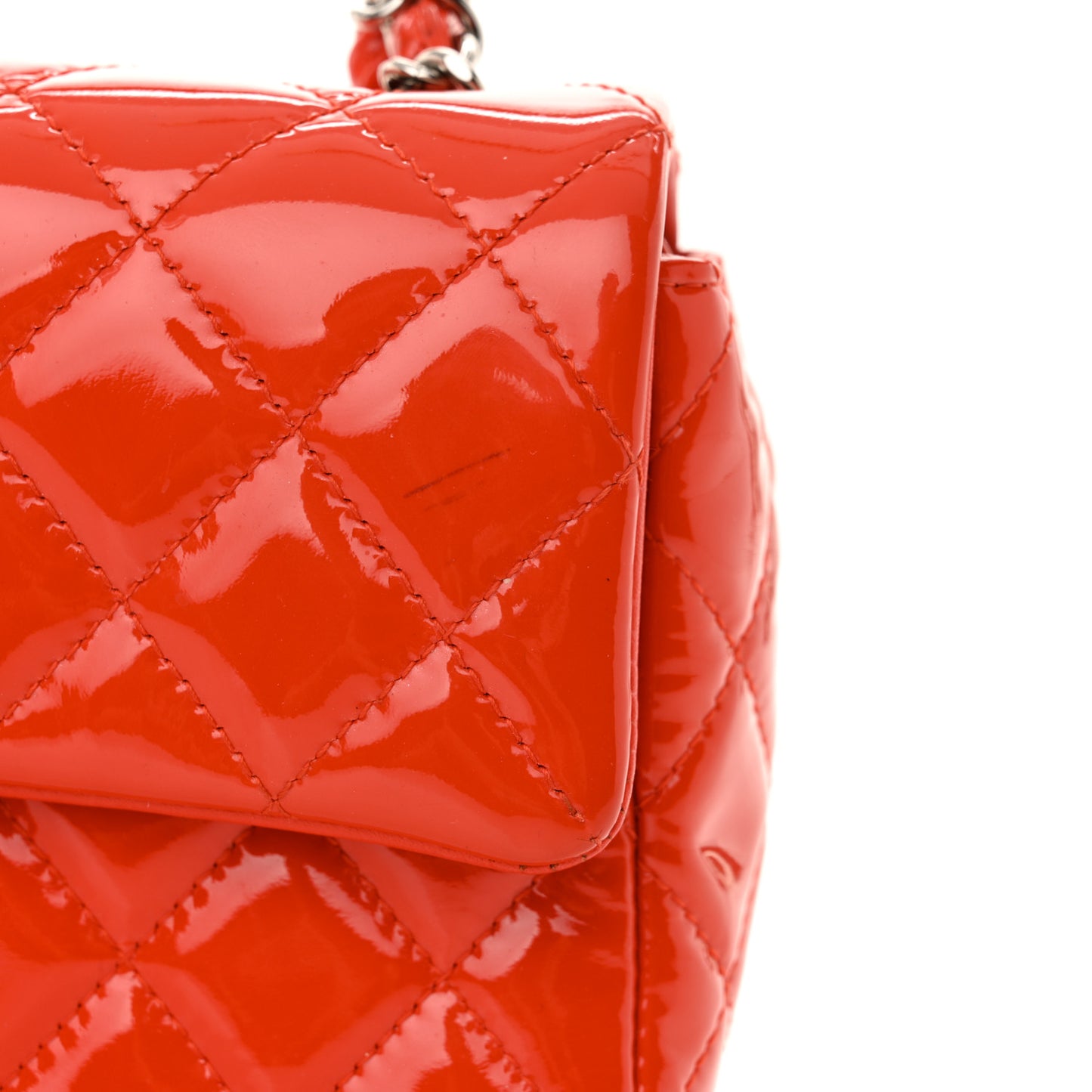 Patent Calfskin Quilted Mini Rectangular Flap Red