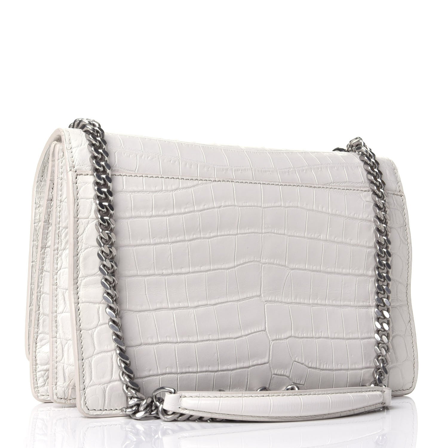 Saint Laurent Calfskin Crocodile Embossed Monogram Sunset Chain Wallet Blanc Vintage 2 of 4