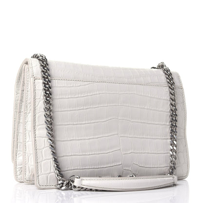Saint Laurent Calfskin Crocodile Embossed Monogram Sunset Chain Wallet Blanc Vintage 2 of 4