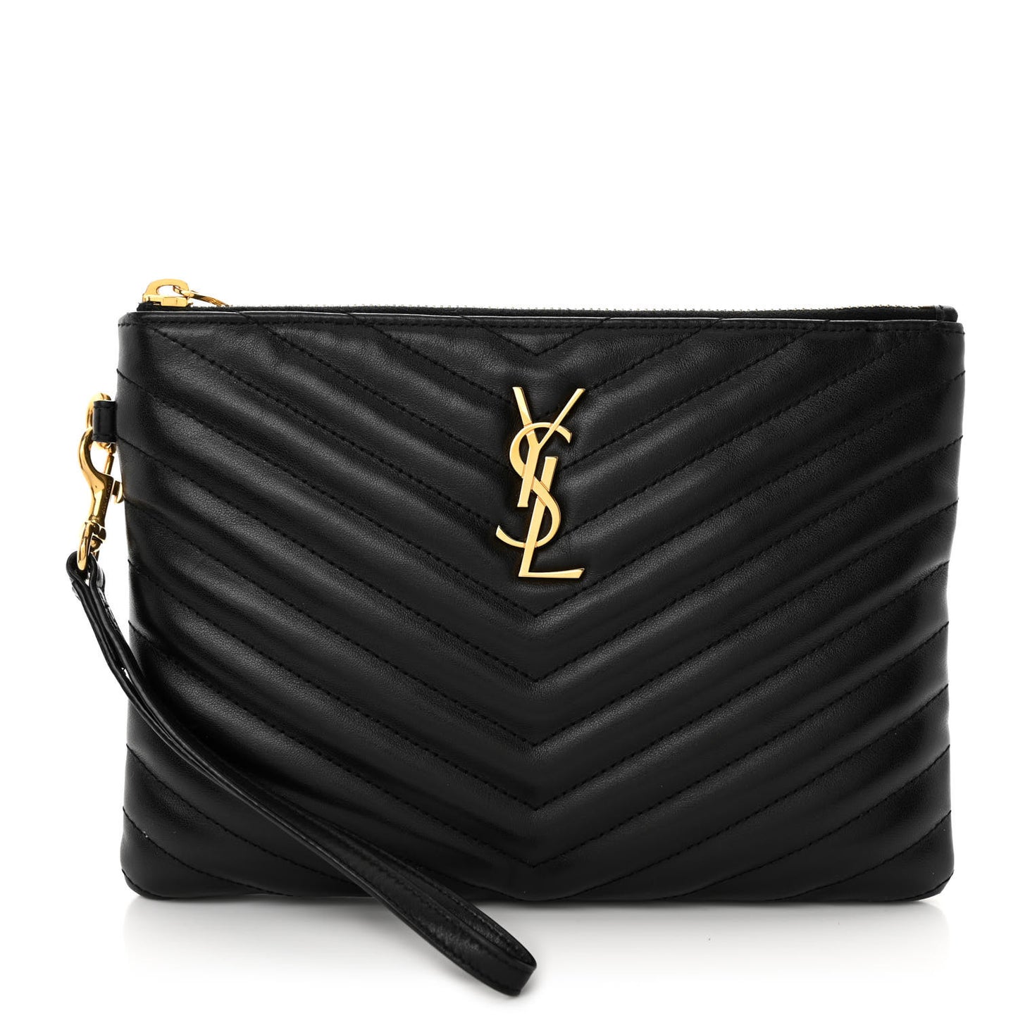Calfskin Matelasse Chevron Monogram A5 Wristlet Black