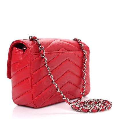 Chanel Caviar Chevron Quilted Medium Single Flap Red 3 of 12