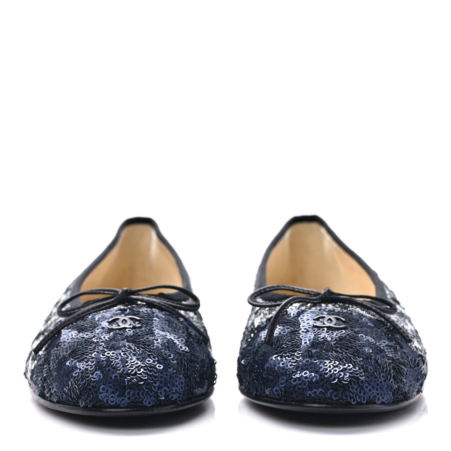 Tweed Sequin Cap Toe Ballerina Flats 39 Black Blue