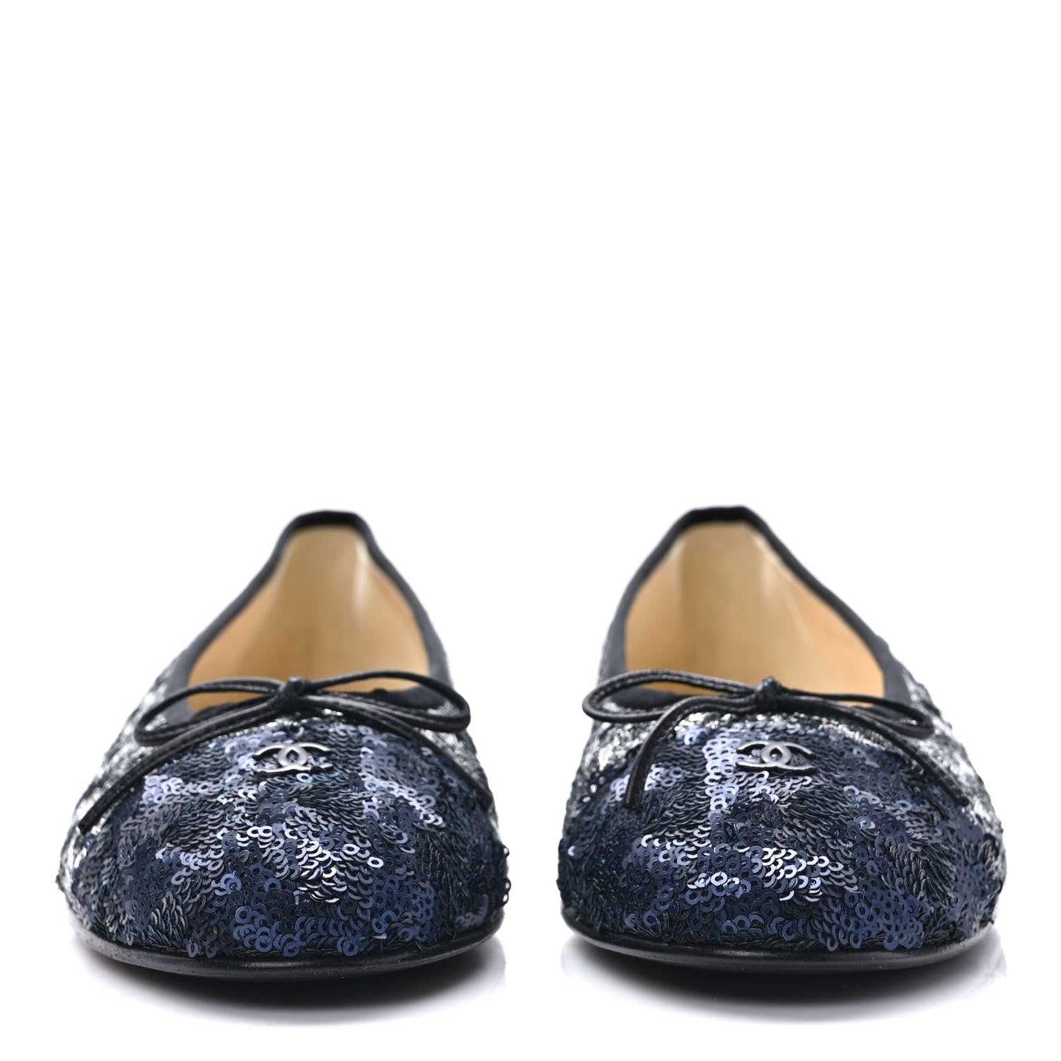 Chanel Tweed Sequin Cap Toe Ballerina Flats 39 Black Blue 2 of 8