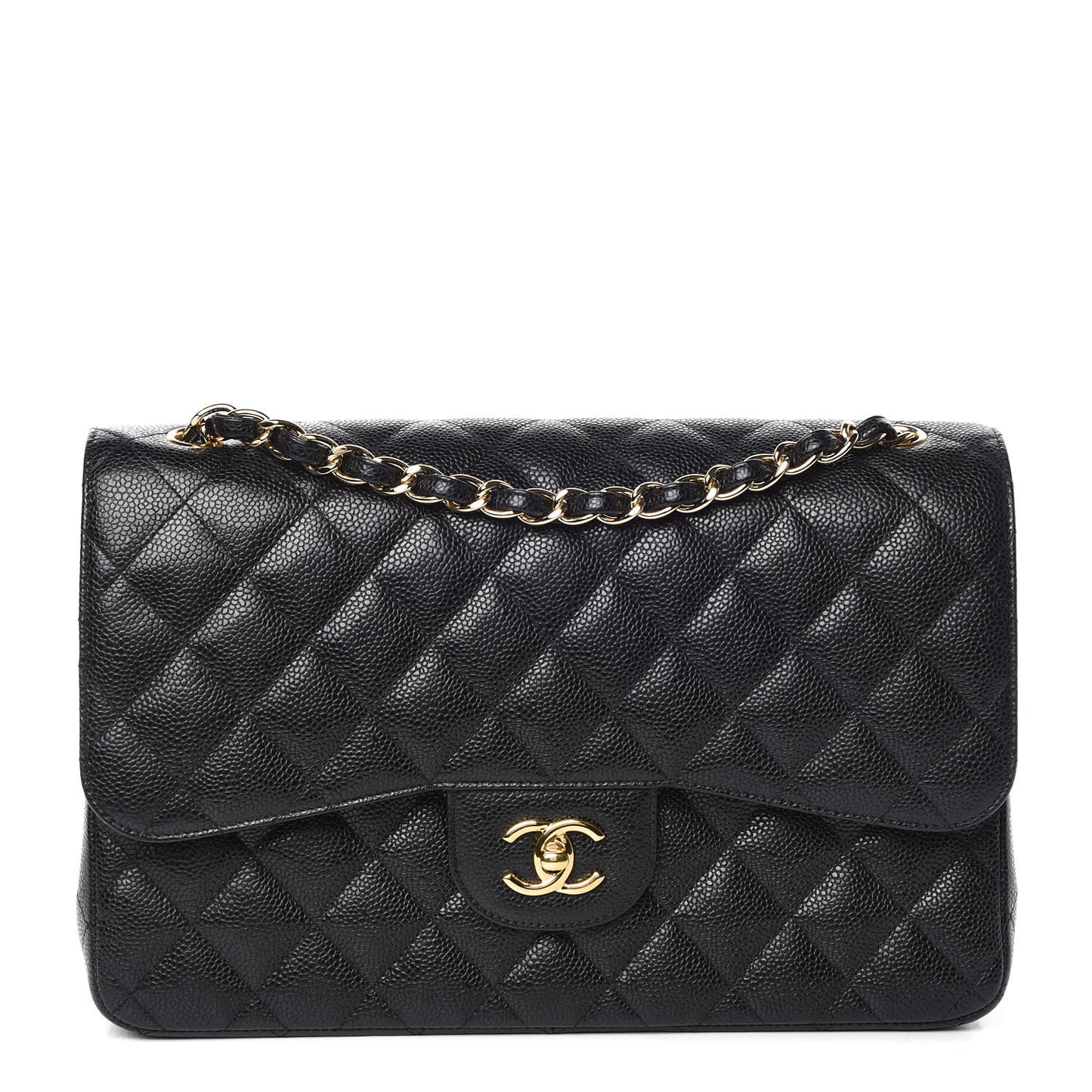 Caviar Quilted Jumbo Double Flap Black