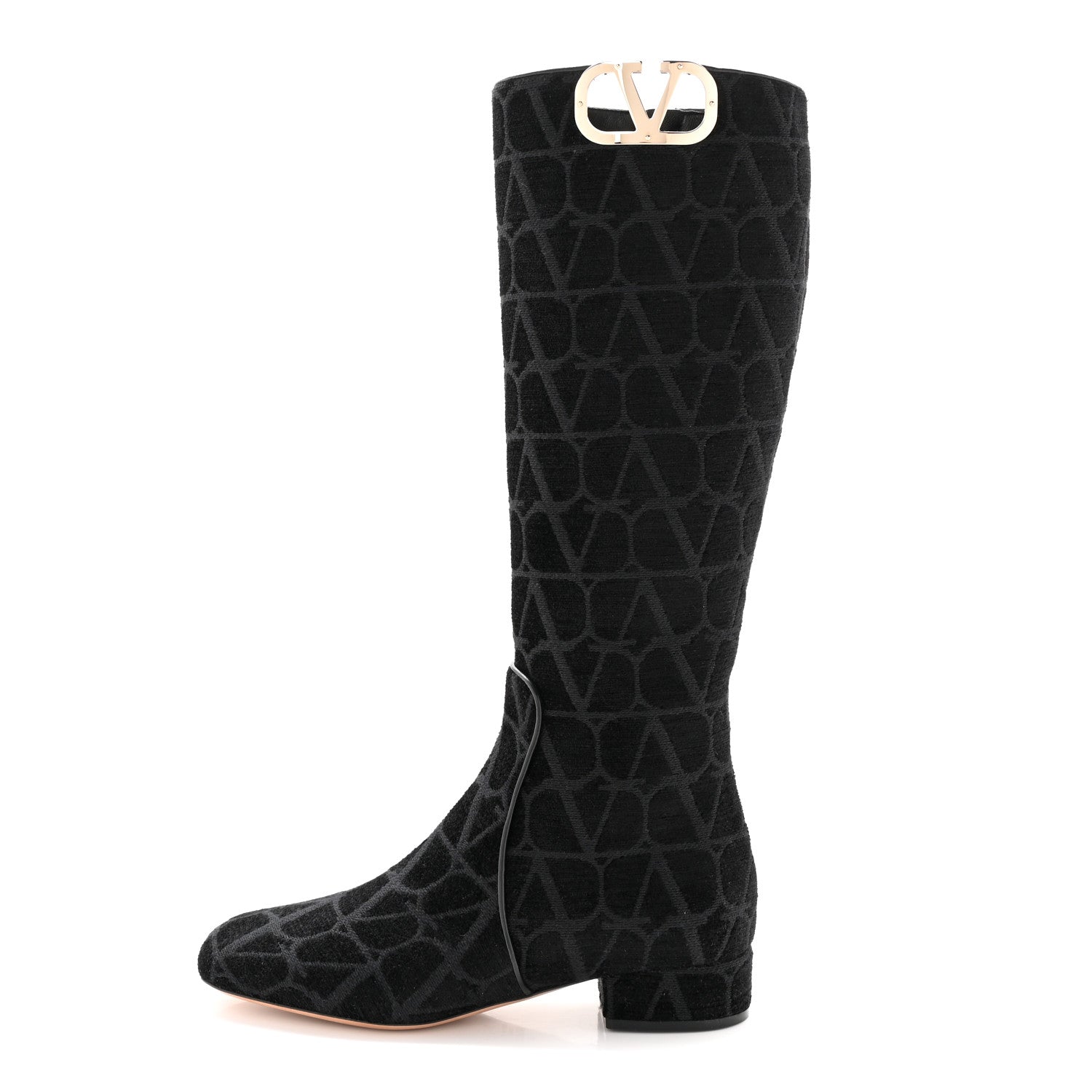 Valentino Garavani Toile Iconographe Calfskin Vlogo Knee High 30mm Boots 36 Black 1 of 11