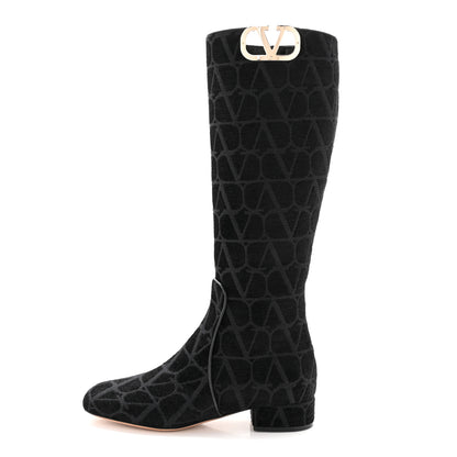 Valentino Garavani Toile Iconographe Calfskin Vlogo Knee High 30mm Boots 36 Black 1 of 11