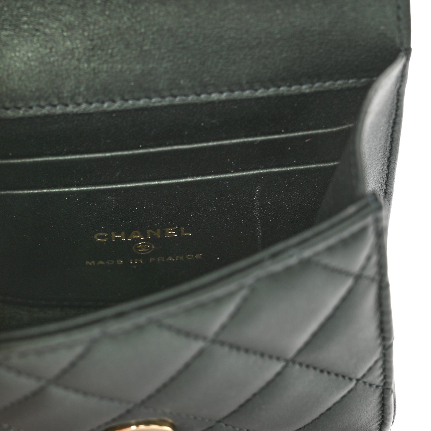 Iridescent Lambskin Quilted Top Handle Clutch With Chain Dark Green