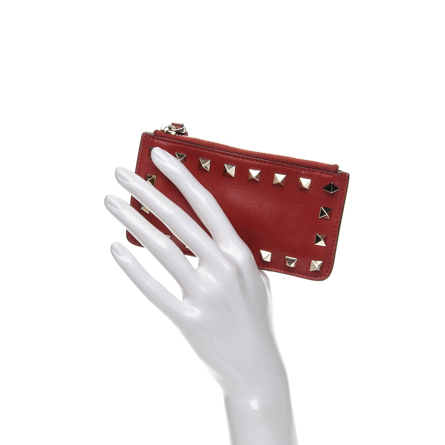 Vitello Rockstud Key Coin Case Card Holder Red