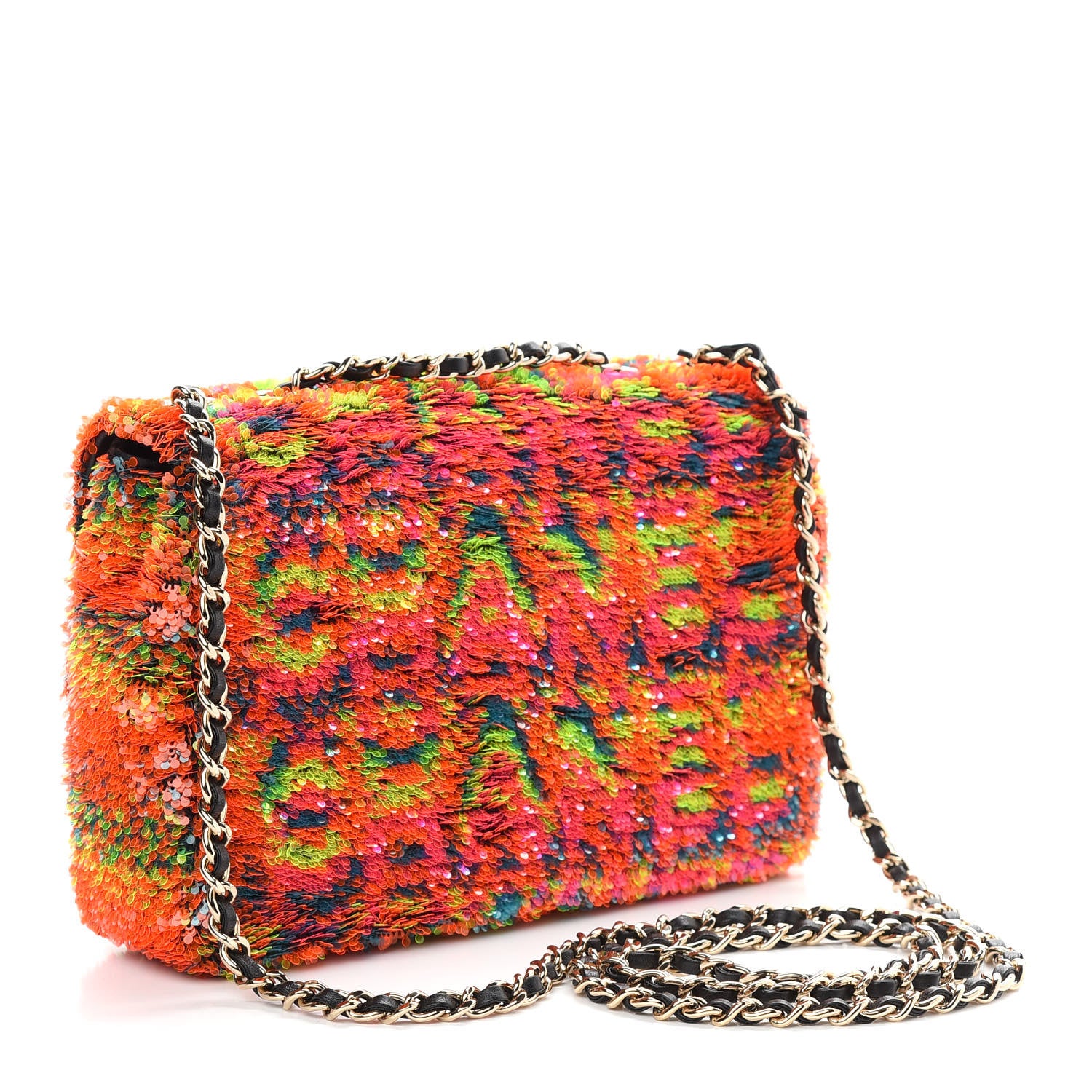 Chanel Sequin Logo Single Flap Orange Turquoise Pink 2 of 8