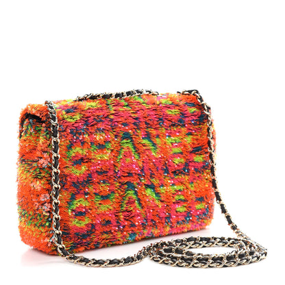 Chanel Sequin Logo Single Flap Orange Turquoise Pink 2 of 8