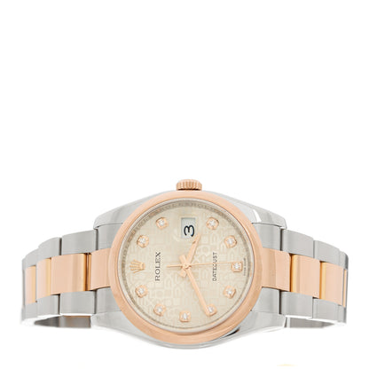 Rolex Stainless Steel 18K Everose Gold Diamond 36mm Oyster Perpetual Datejust Watch Silver Jubilee 116201 2 of 5