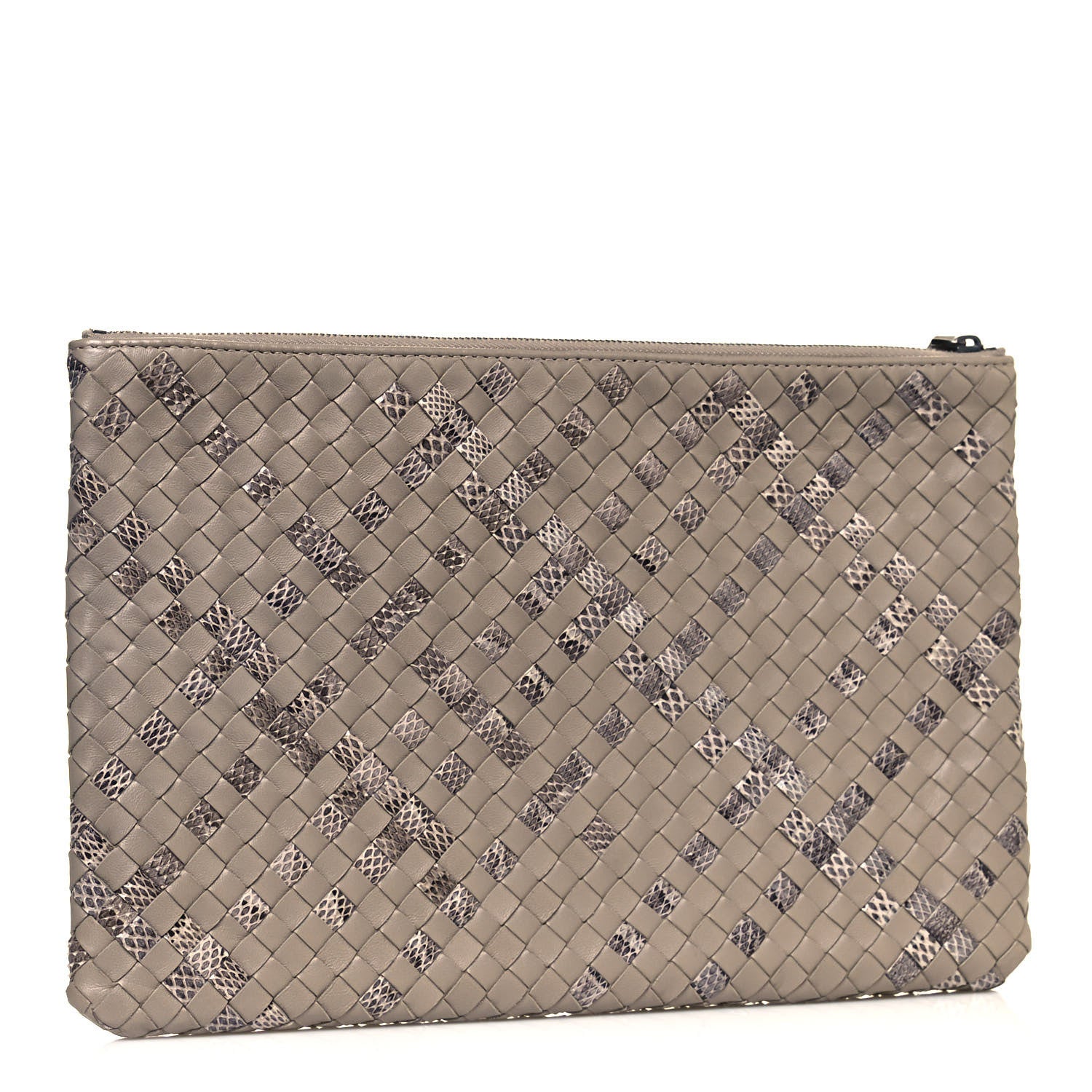 Bottega Veneta Nappa Intrecciato Elaphe Large Flat Zip Billetto Pouch Mink 3 of 12