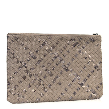 Bottega Veneta Nappa Intrecciato Elaphe Large Flat Zip Billetto Pouch Mink 3 of 12