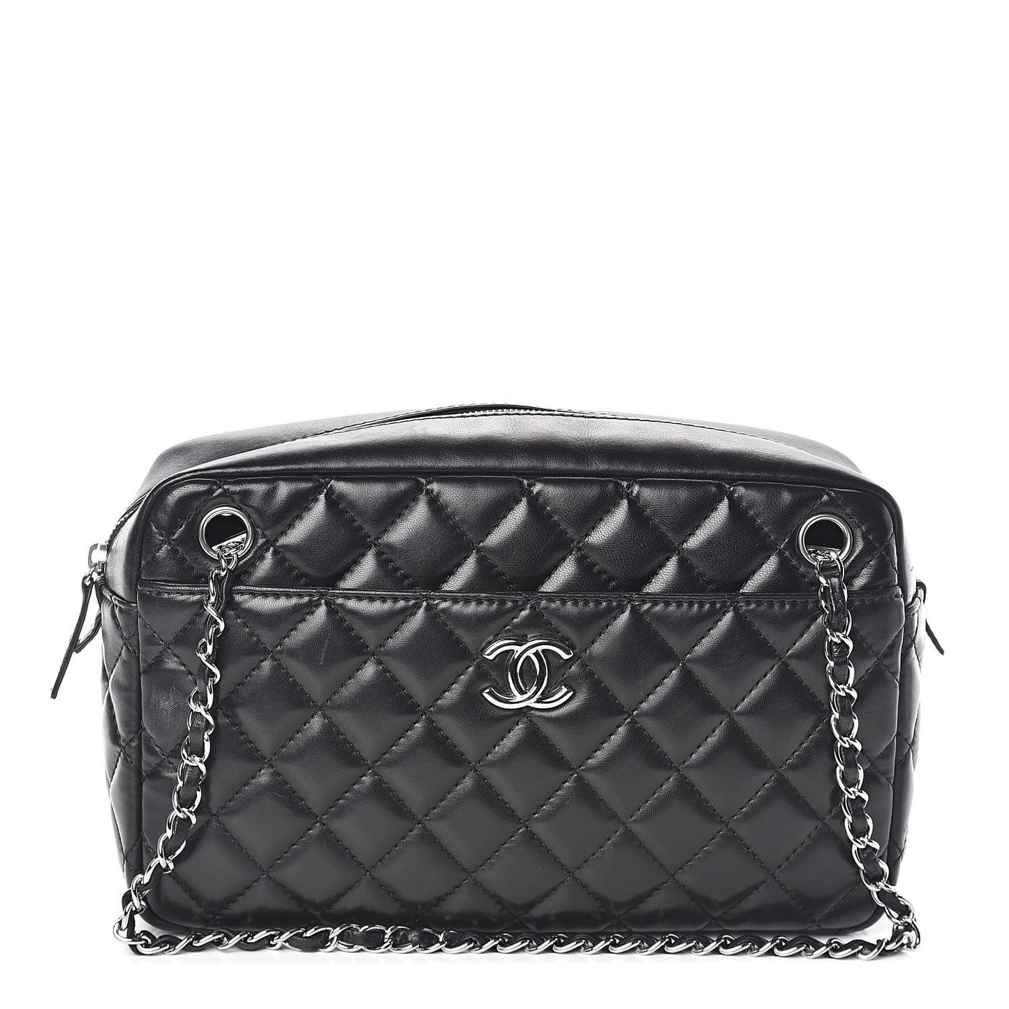 Lambskin Quilted Medium Camera Case Black