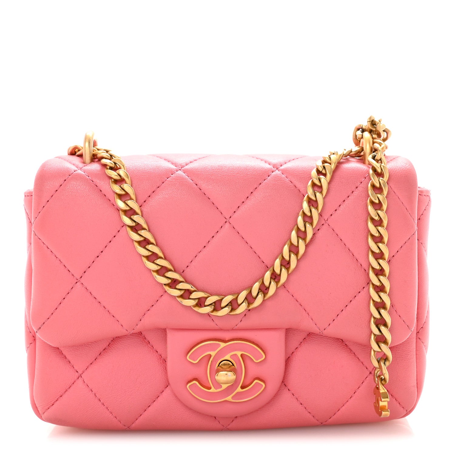 Chanel Lambskin Enamel Quilted Pending CC Mini Square Flap Pink 1 of 10