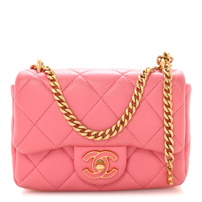 Chanel Lambskin Enamel Quilted Pending CC Mini Square Flap Pink 1 of 10